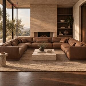 Hugo IS19008 warm brown genuine leather U-shaped sectional sofa