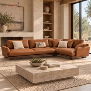 Ryan IS20007 caramel PU faux leather L-shaped sectional sofa