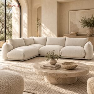 Luke IS20049 cream sherpa-style fleece fabric L-shaped sectional sofa