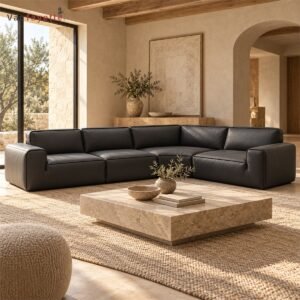 Dean ISBBC black PU faux leather L-shaped sectional sofa