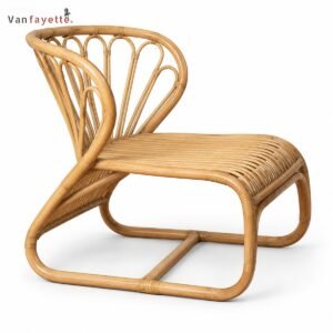 ISF00080 aluminum and wicker outdoor chair with sculptural fan back, front three-quarter view