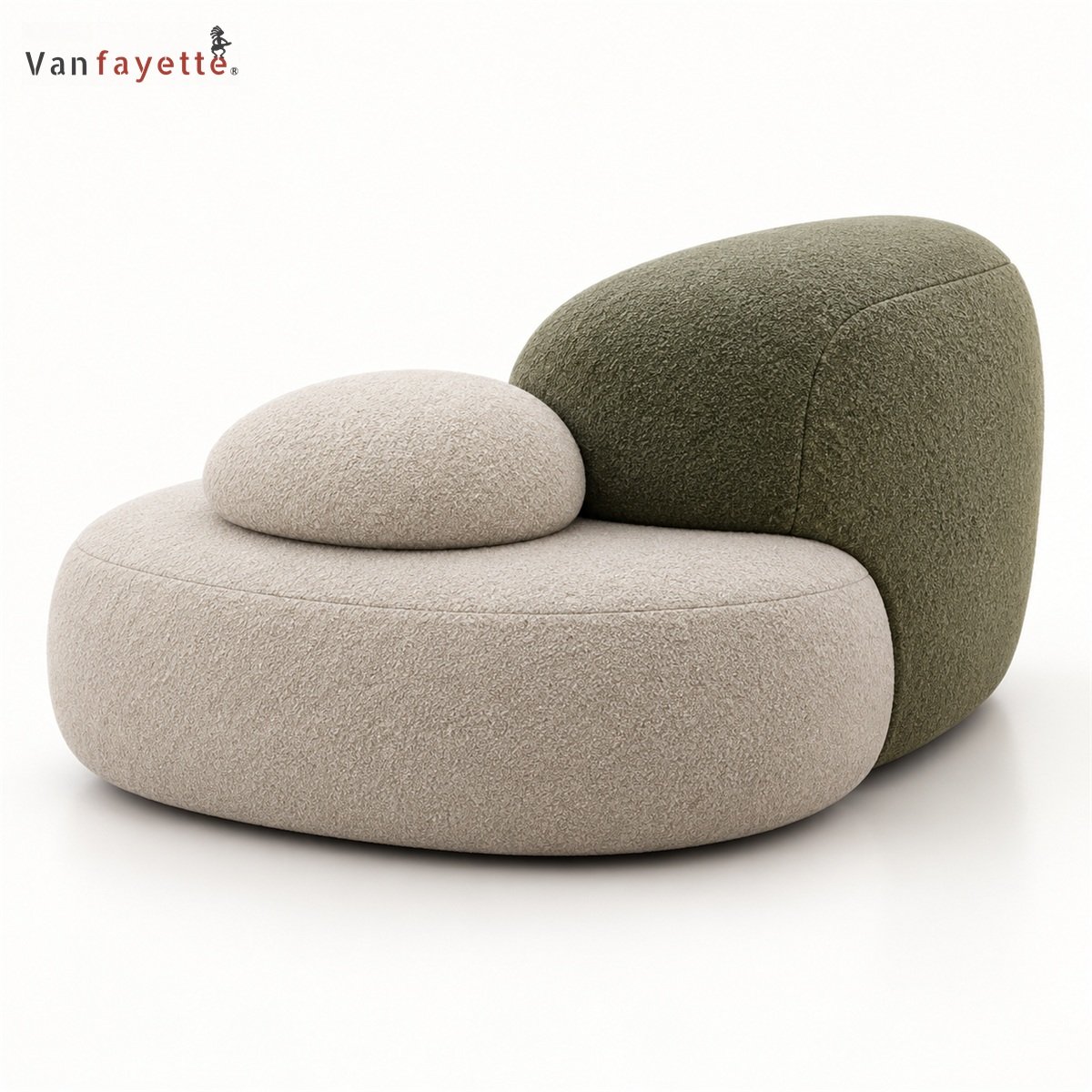 Caleb ISF00145 cream and olive pebble sofa module rear three-quarter view