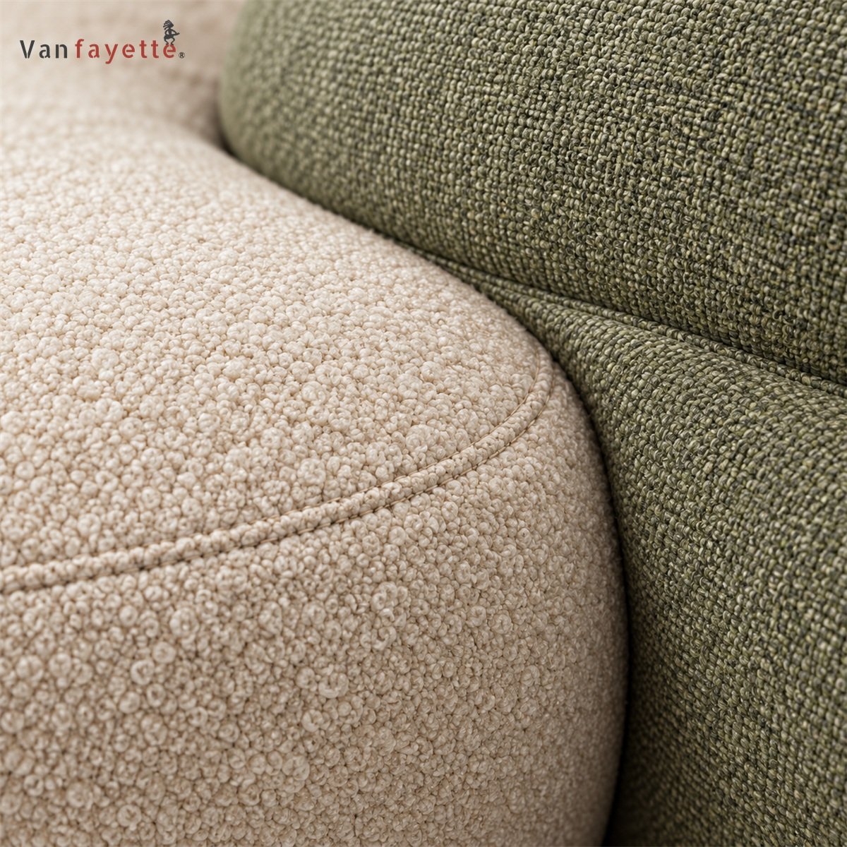 Caleb ISF00145 stain-resistant performance fabric and curved seam detail