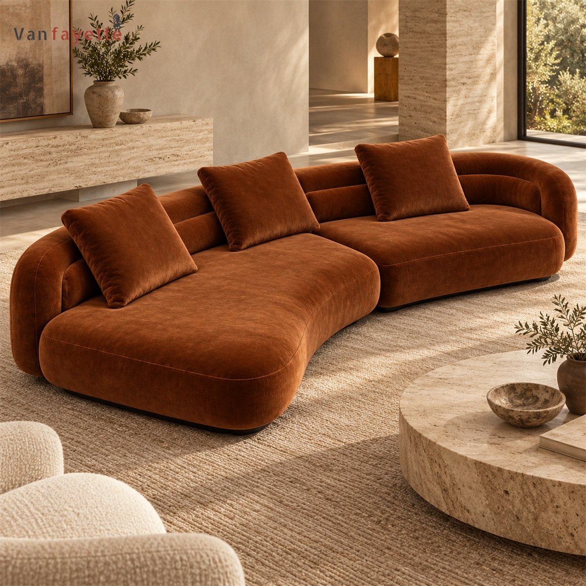 Grant ISF00146 rust-red velvet commercial curved sofa alternate view
