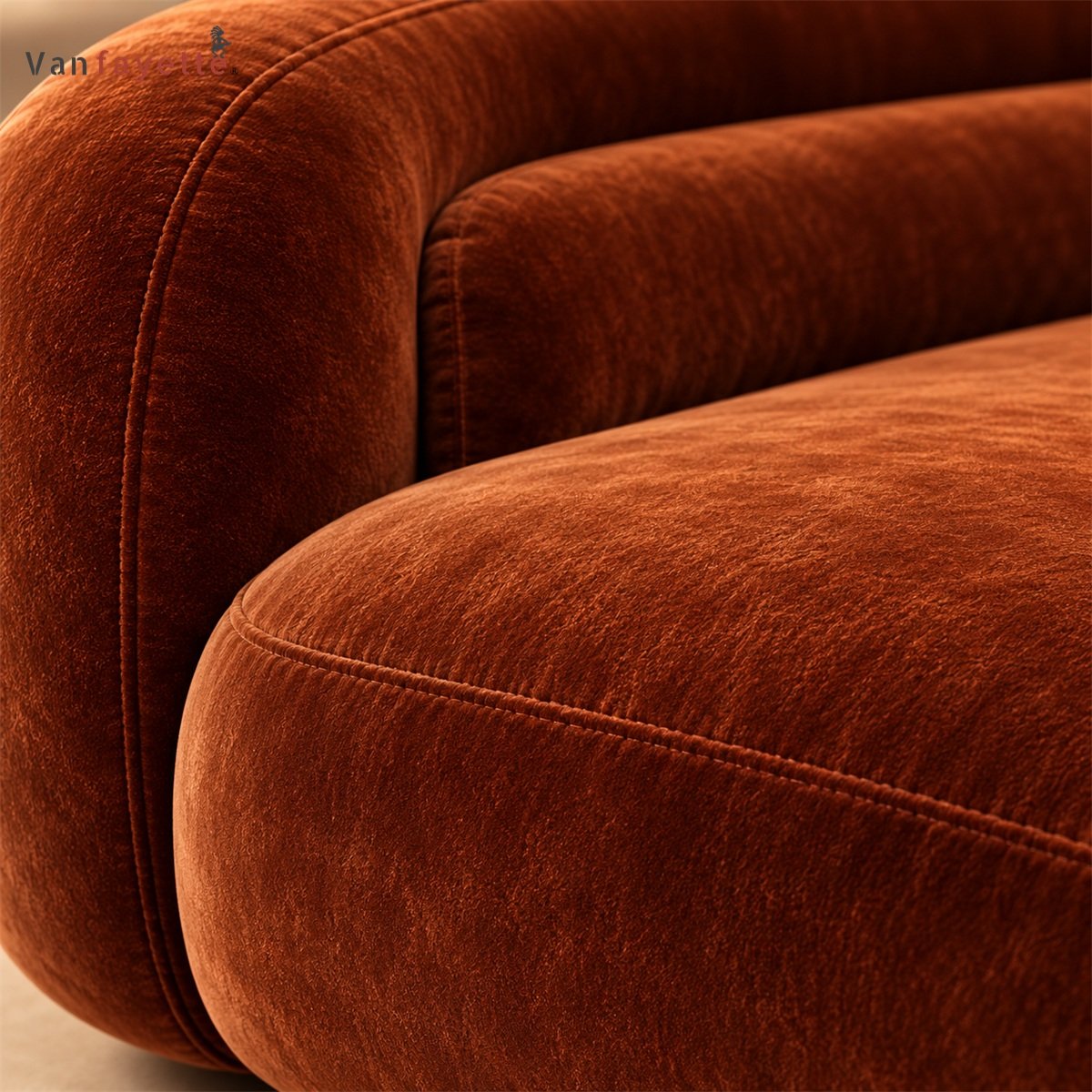 Grant ISF00146 rust-red velvet upholstery and rounded seam detail