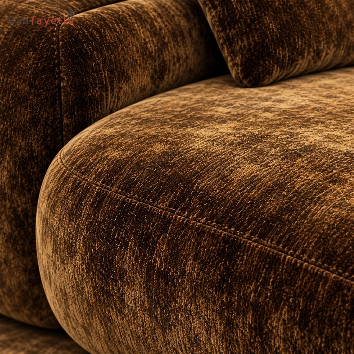 Ethan ISF00147 mottled brown velvet upholstery and piped seat detail