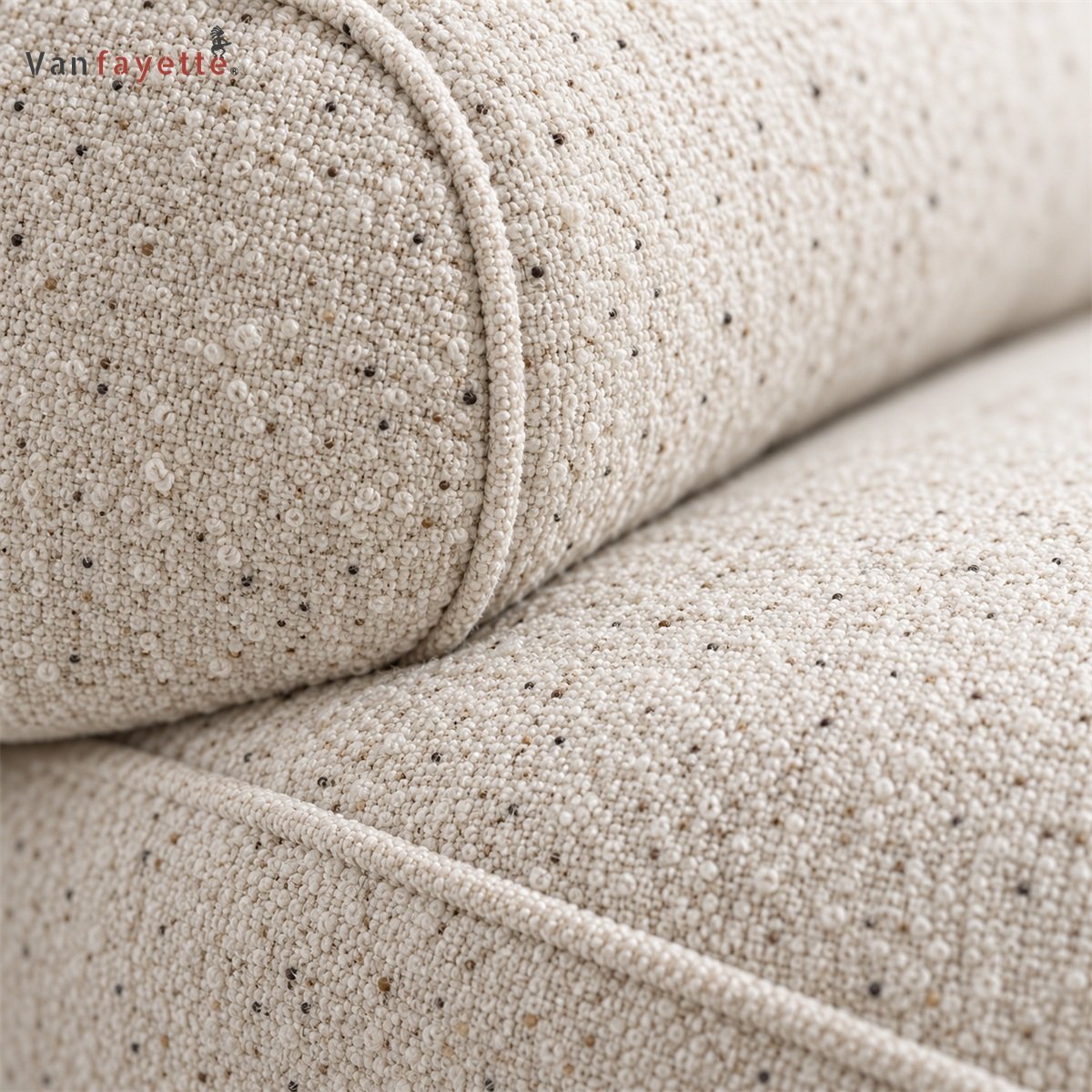 Julian ISF00148 ivory sherpa fleece upholstery and rounded seam detail