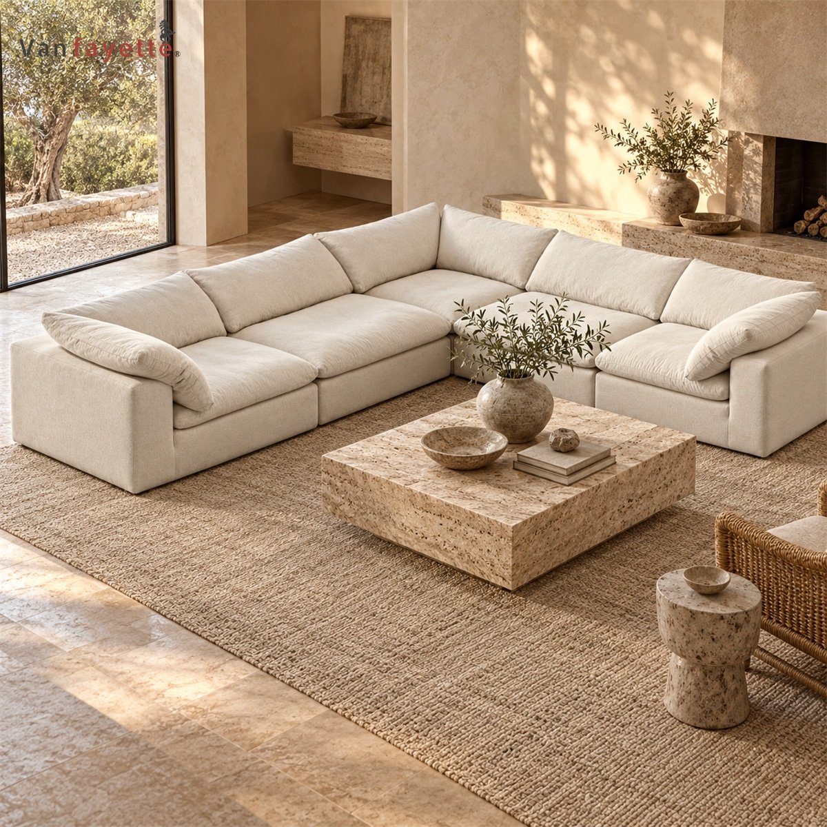 Miles ISF00149 cream milk-velvet corner sectional alternate view