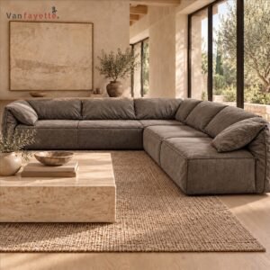 Noah ISF00150 dark gray pet-friendly sectional sofa with elephant-ear cushions