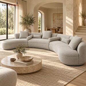Henry ISF00152 light gray modern curved sectional sofa in living room