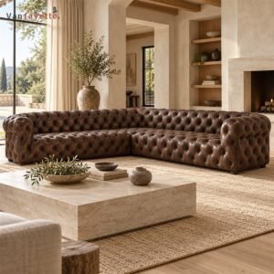 Arthur ISF00153 brown traditional tufted sectional sofa in living room
