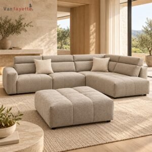 Owen ISF00154 beige performance fabric sectional sofa with ottoman
