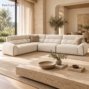Felix ISF00156 cream cotton-linen sectional sofa in L-shaped layout