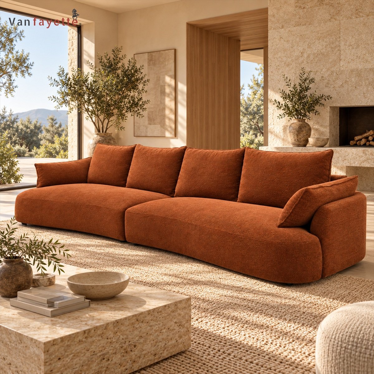 Simon ISF00157 burnt orange oversized sofa with wide cushions