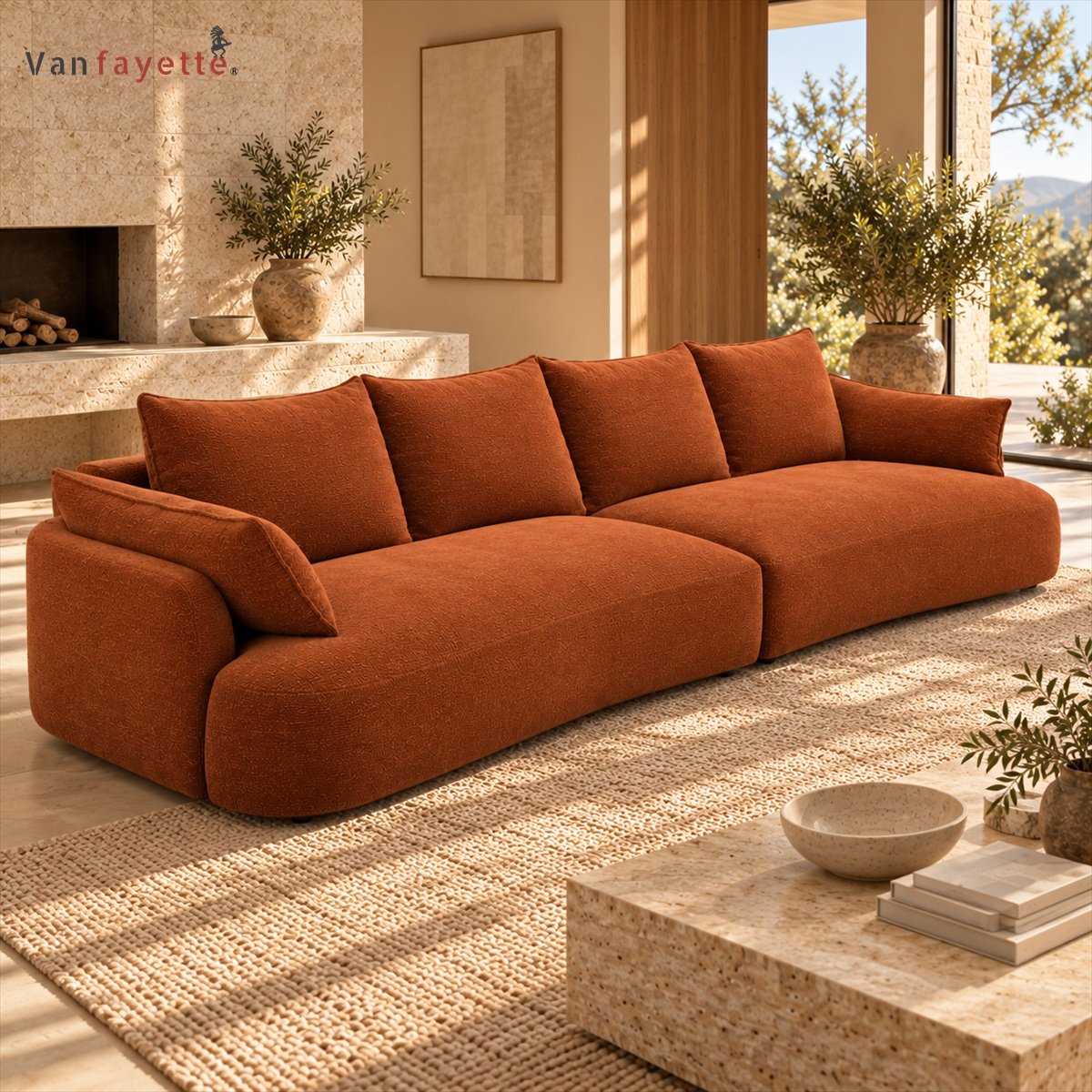 Simon ISF00157 burnt orange modern straight sofa alternate view