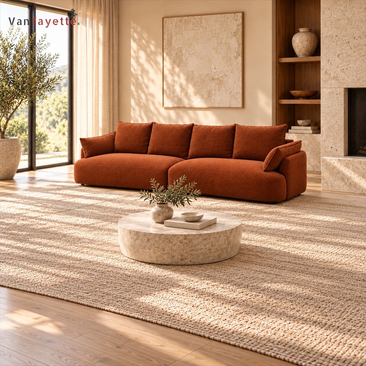 Simon ISF00157 burnt orange oversized sofa in spacious living room