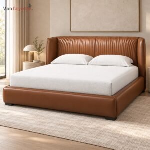 ISF00161 brown PU leather channel headboard bed angled view