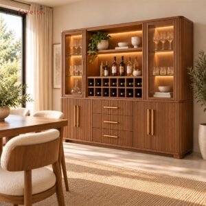 Hugoo Custom Ash Wood and Glass Wine Cabinet with Made-to-Measure Storage