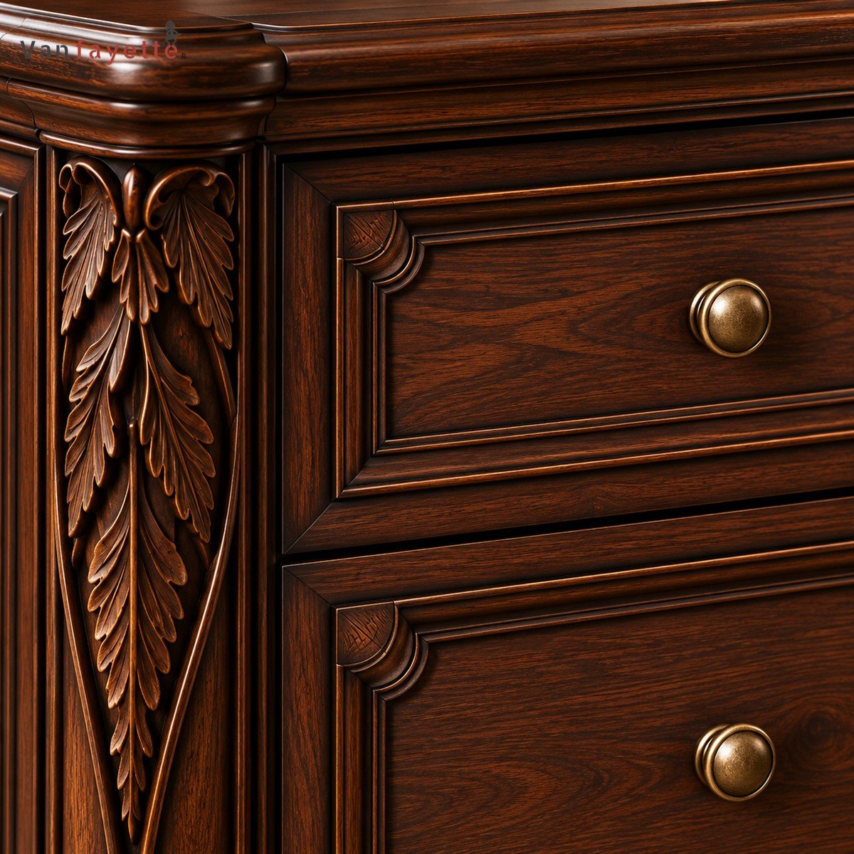 Gothic Black Walnut Nightstand with Two Drawers and Carved Details - Image 5