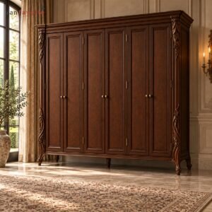 Gothic Black Walnut Wardrobe with Custom Interior Storage Layout