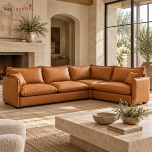 Leon ISK93 tan PU faux leather L-shaped sectional sofa