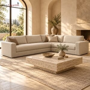 Adam ISS13 beige polyester-linen blend fabric L-shaped sectional sofa