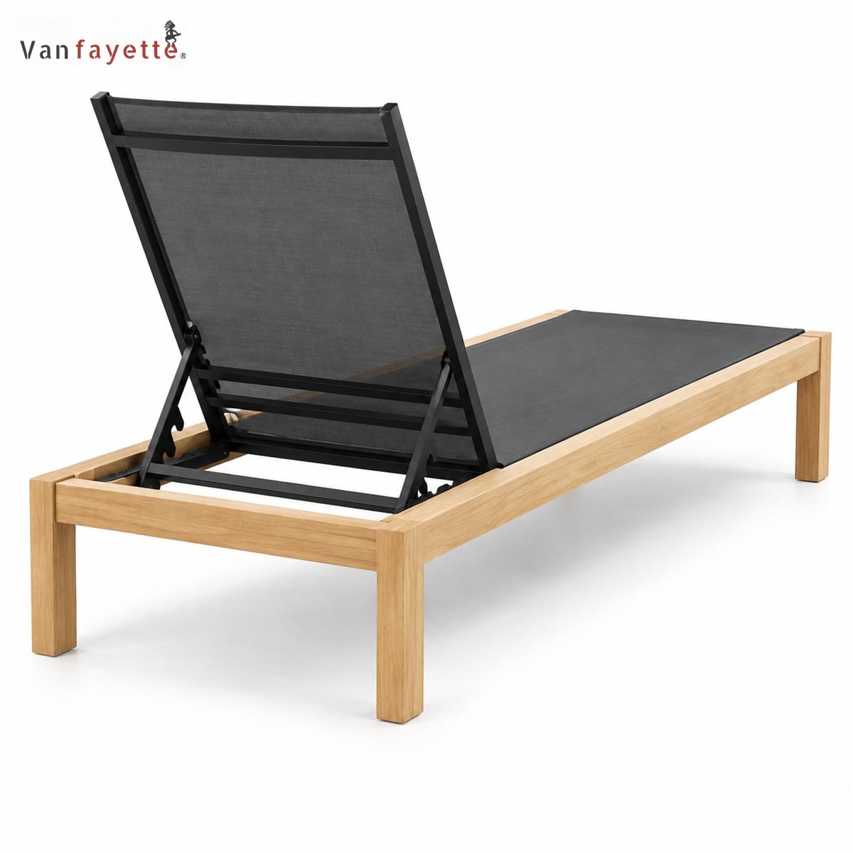 LG-18240 teak and black sling chaise rear adjustment view