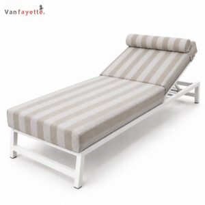 LG-18243 adjustable chaise lounge with taupe striped Sunbrella fabric