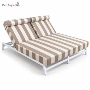 LG-18244 double adjustable chaise with taupe striped Sunbrella fabric