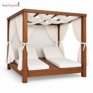 LG-18247 teak double chaise daybed, front three-quarter view