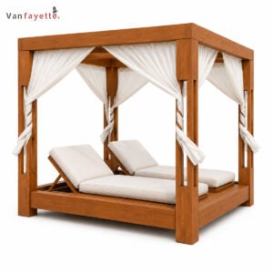 LG-18249 teak cabana with twin adjustable chaises, front view