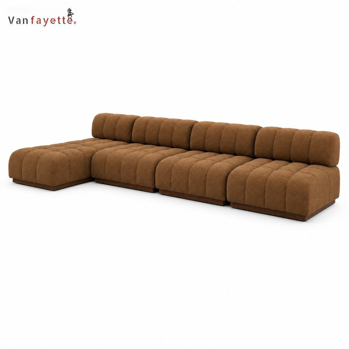SF26312 brown channel-tufted modular sectional front view