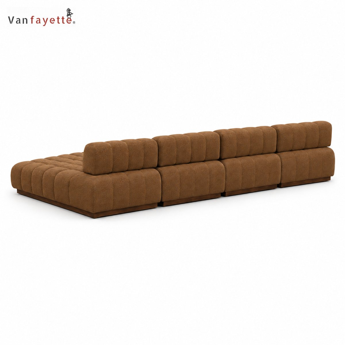 SF26312 modular chaise sectional rear view with teak plinth bases