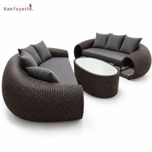 SF26321 curved dark woven sofas with oval glass coffee table