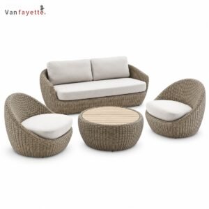 SF26322 rounded woven sofa chair and coffee table set