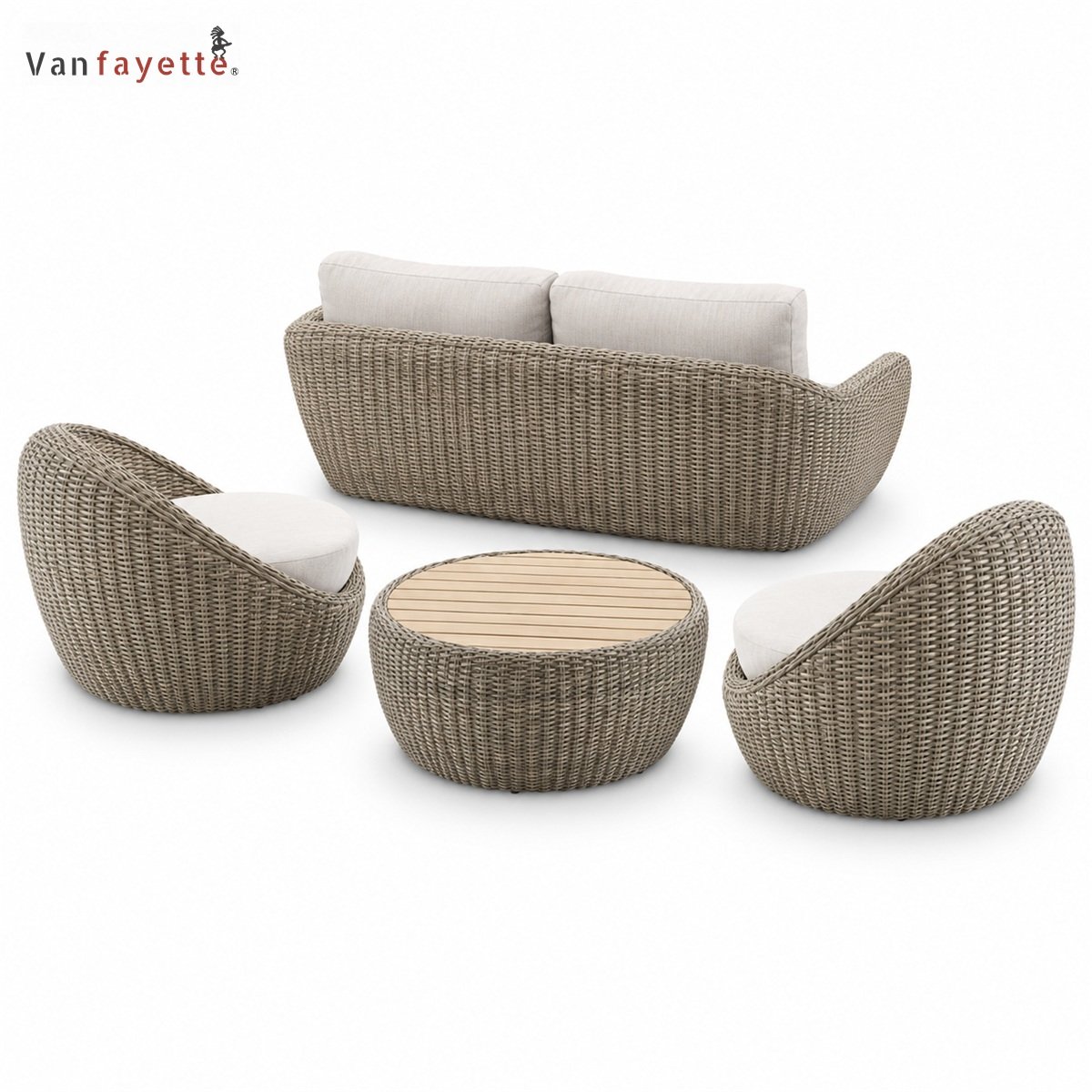 SF26322 woven conversation set rear view with rounded chair backs