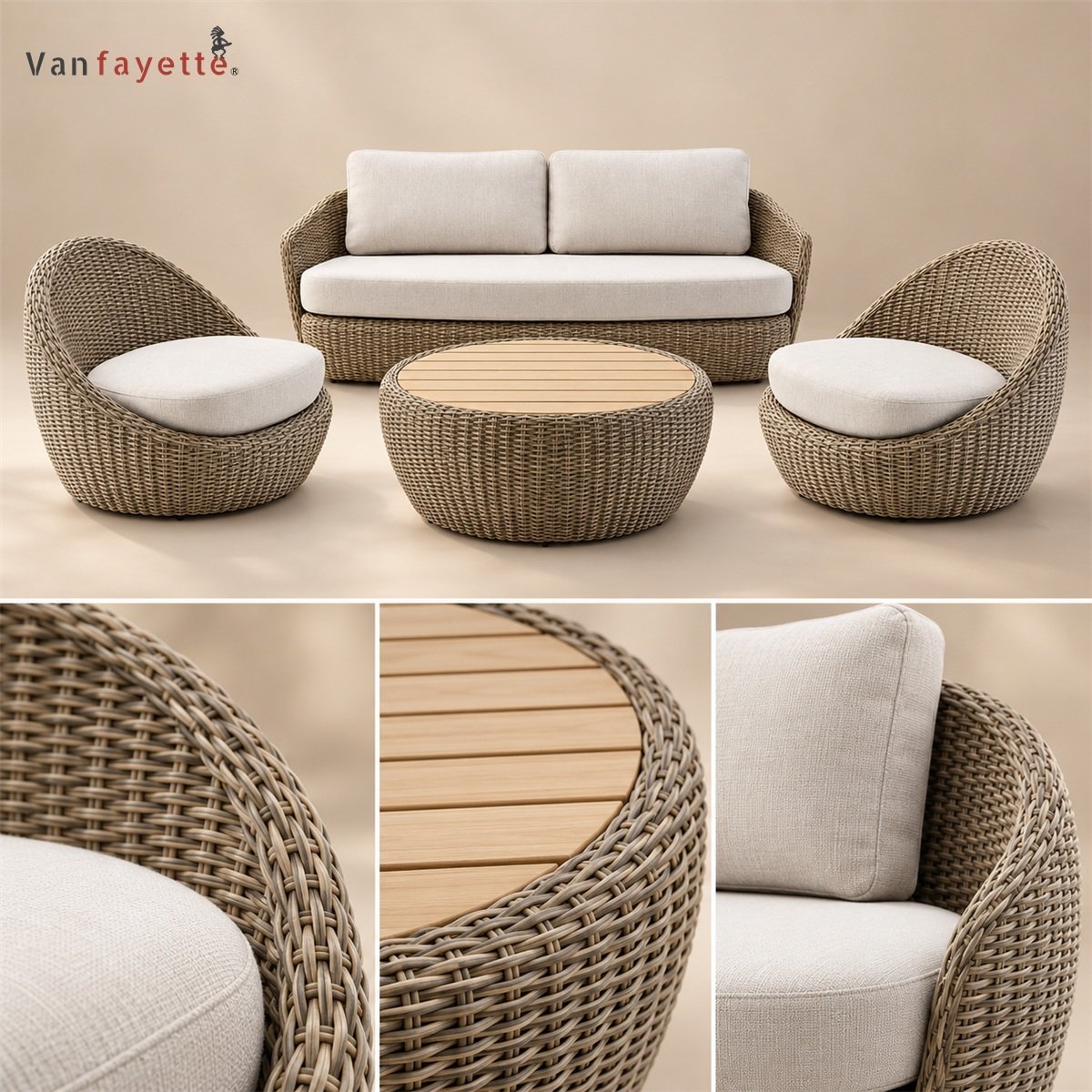 SF26322 woven furniture cushion and slatted tabletop detail collage