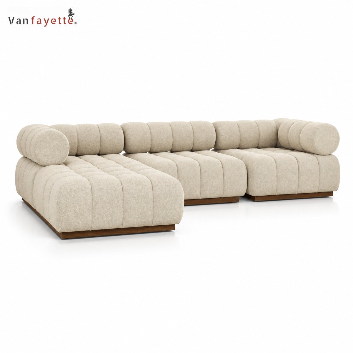 SF26324 ivory modular chaise sectional with rounded channel upholstery